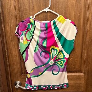 Emilio Pucci Pink and Green Abstract Blouse